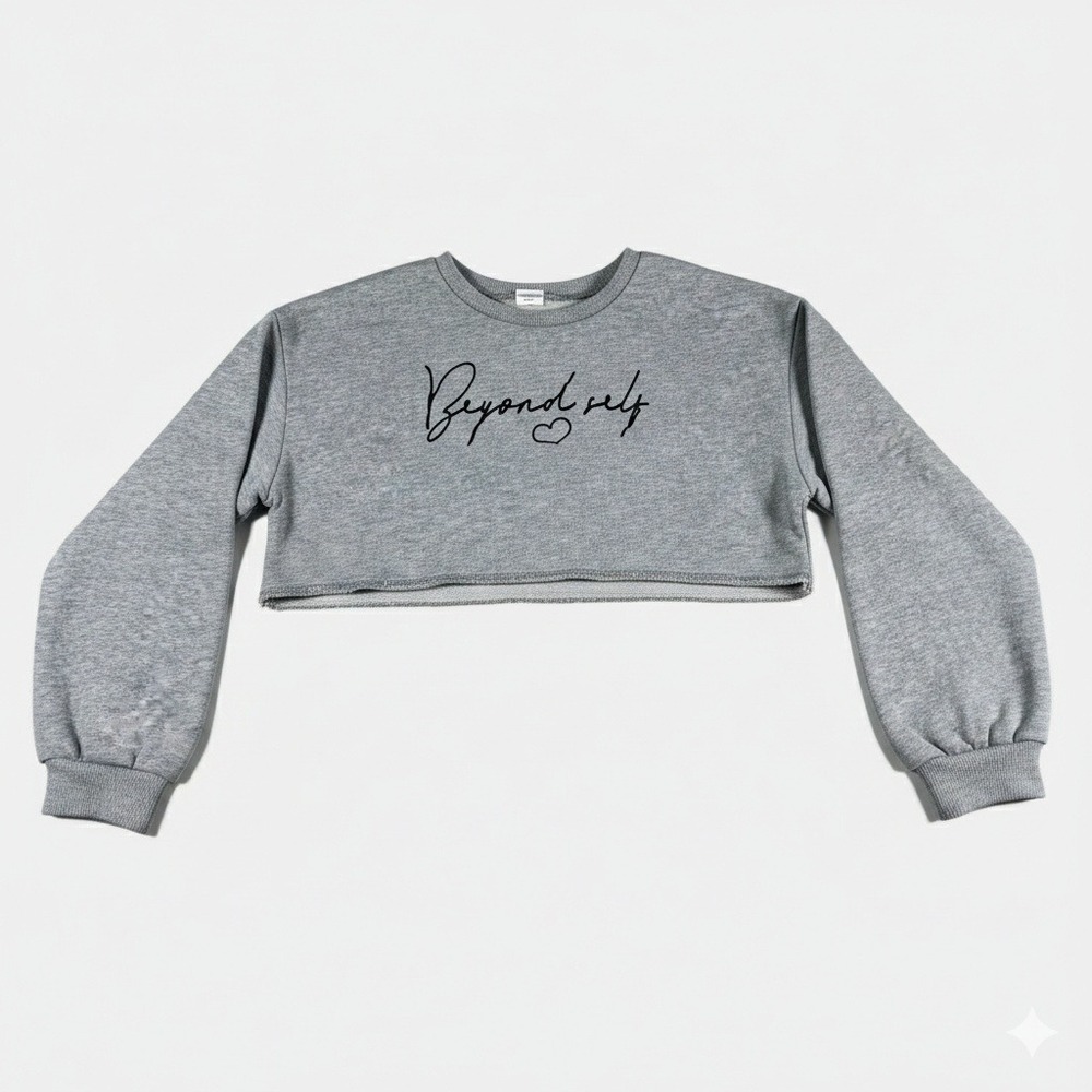 SHEIN Girls Gray Beyond Self Graphic Raw Hem Cropped Sweatshirt Size 11-12Y